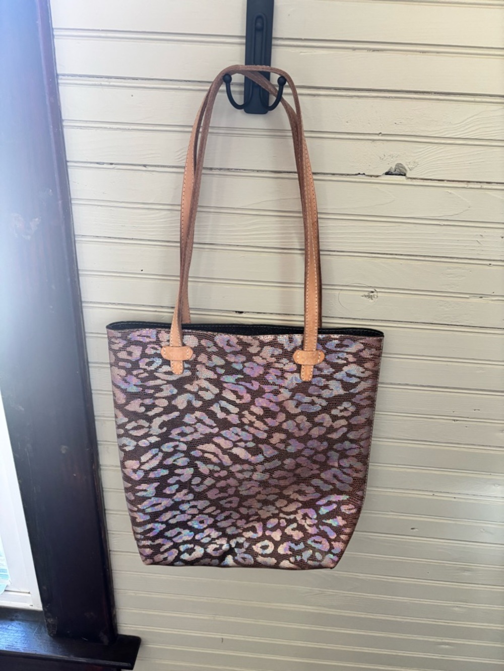 Consuela Iridescent Leopard Tote with Tan Straps